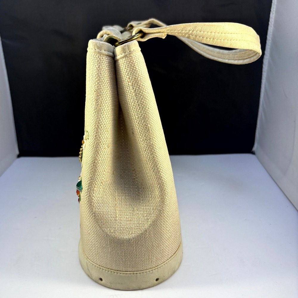 Vintage Enid Collins Flower Garden Jeweled Canvas Leather Handbag Horse Logo - Picture 5 of 15